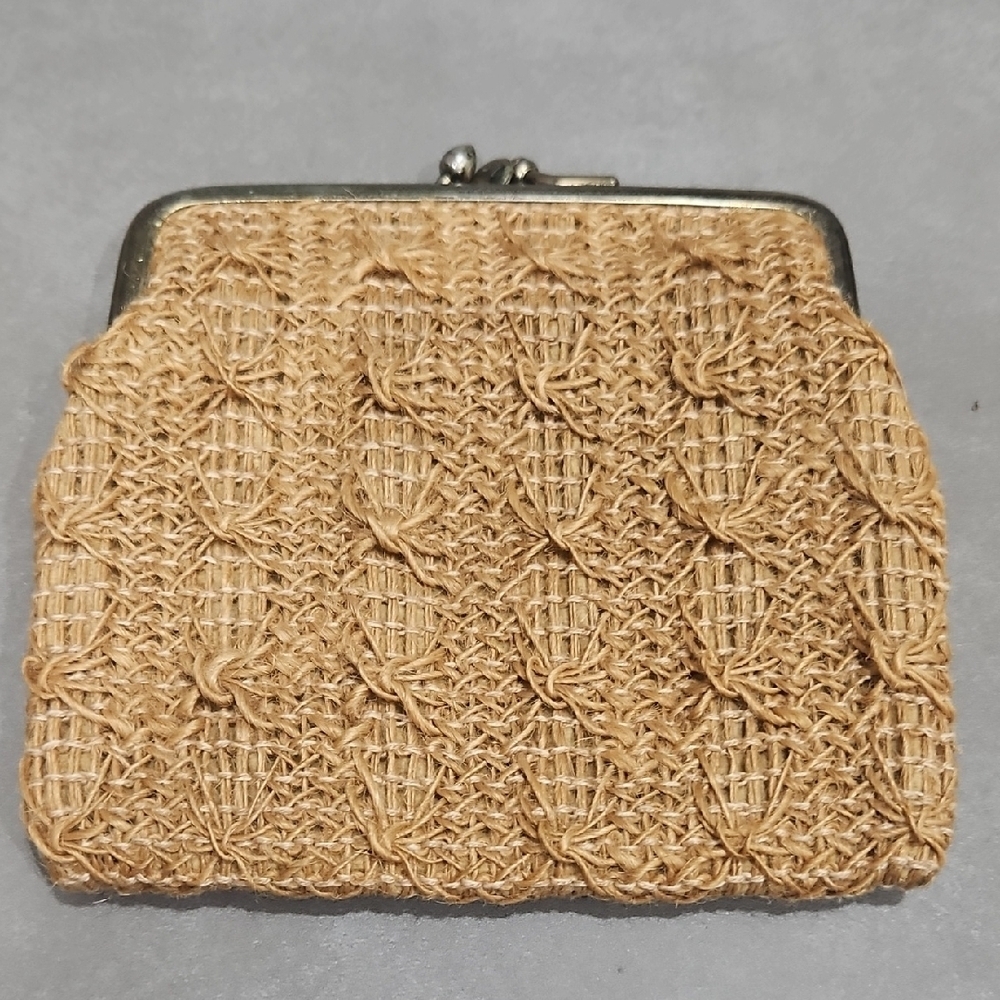 Vintage Tan Woven Clutch, Coin Purse